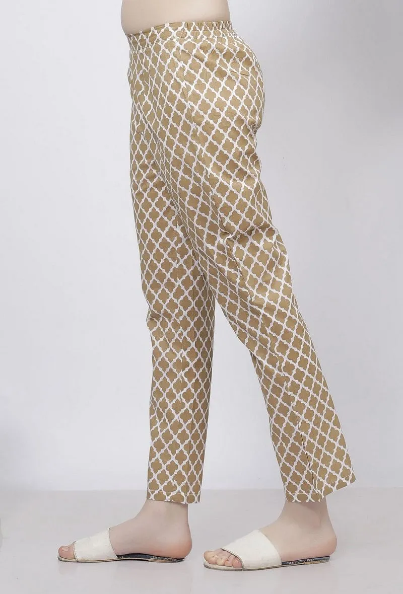 Muse Brown Quatrefoil Hand-Block Printed Cotton Pants