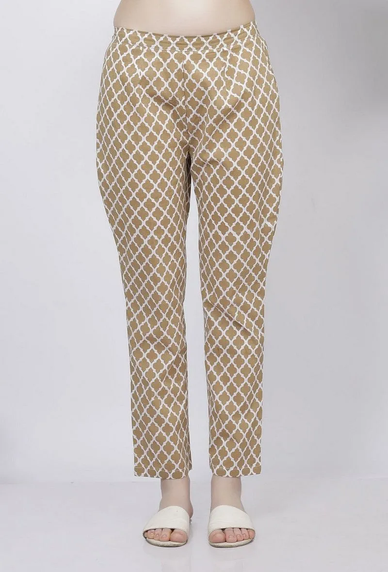 Muse Brown Quatrefoil Hand-Block Printed Cotton Pants