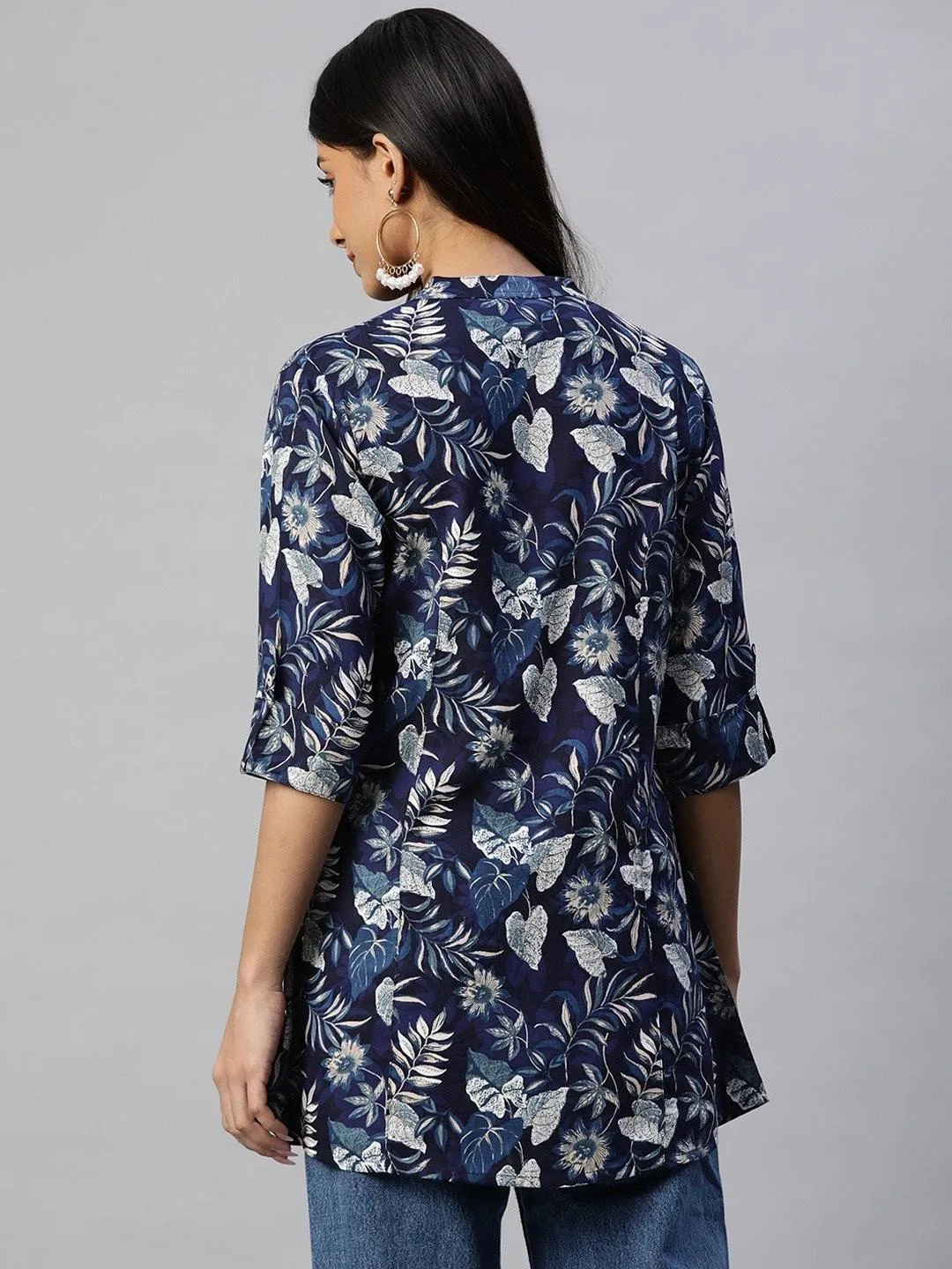 Navy Blue Rayon Printed Top