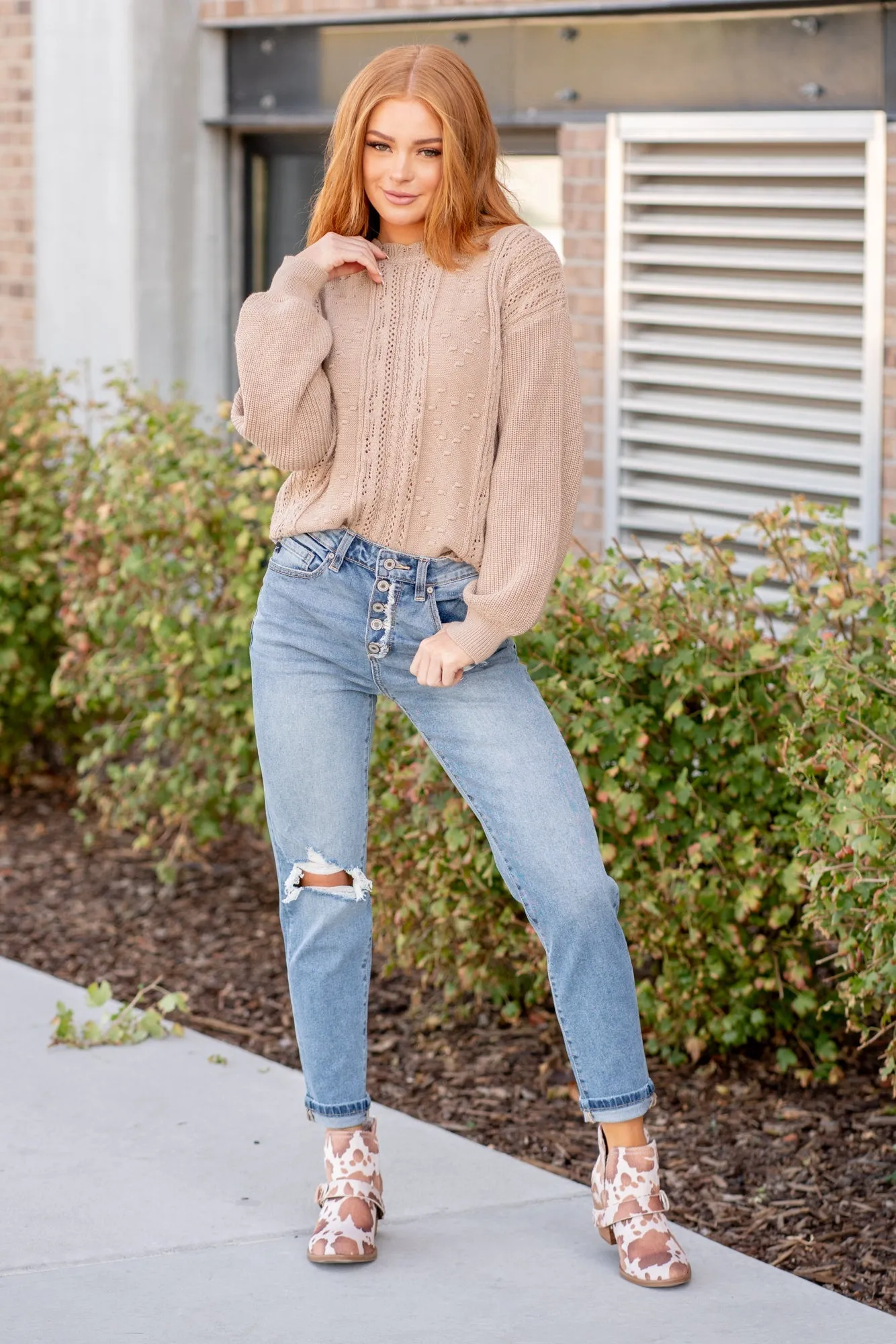 Newport High Rise Cuffed Button Fly Mom Jeans