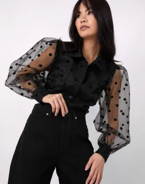 Open Back Collared Blouse in Black Spot | Fifi