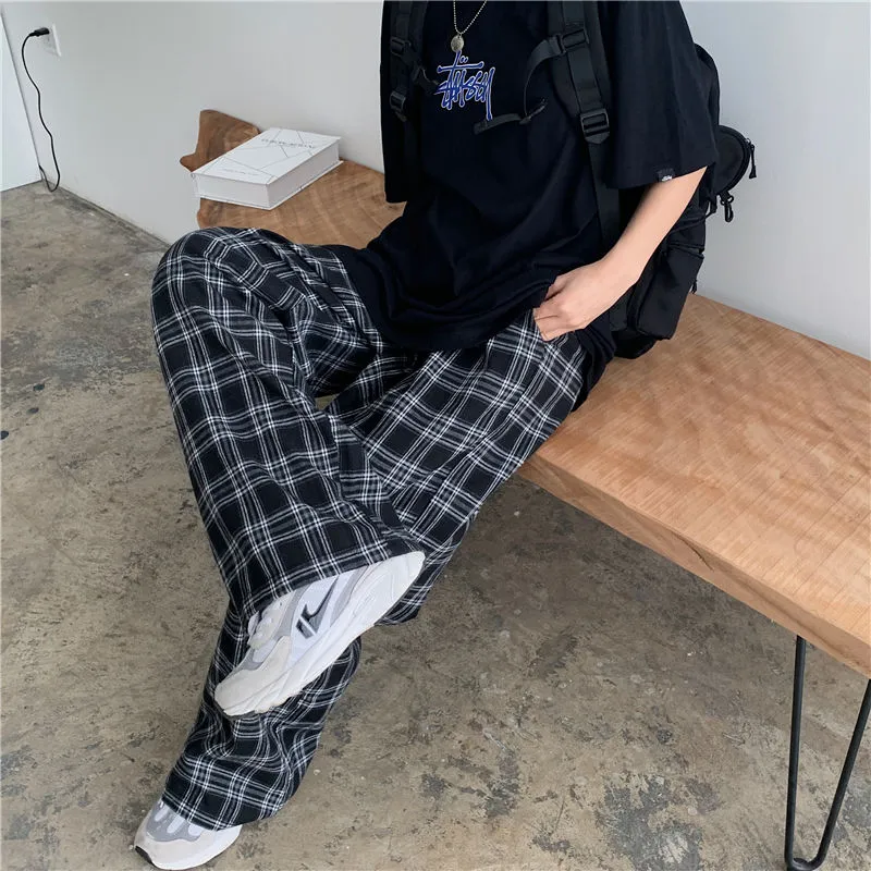 Pantalon large plaid