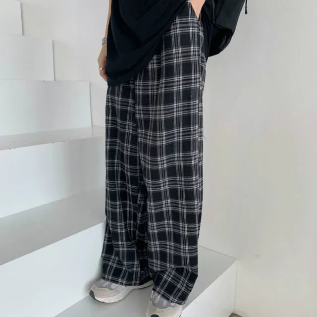 Pantalon large plaid