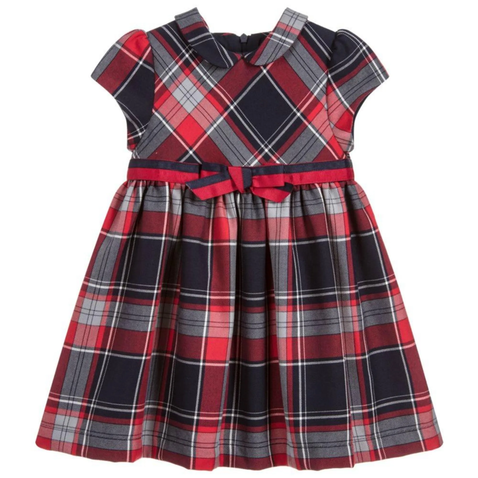 Patachou Infant To Toddler Girls Red and Navy Tartan Dress