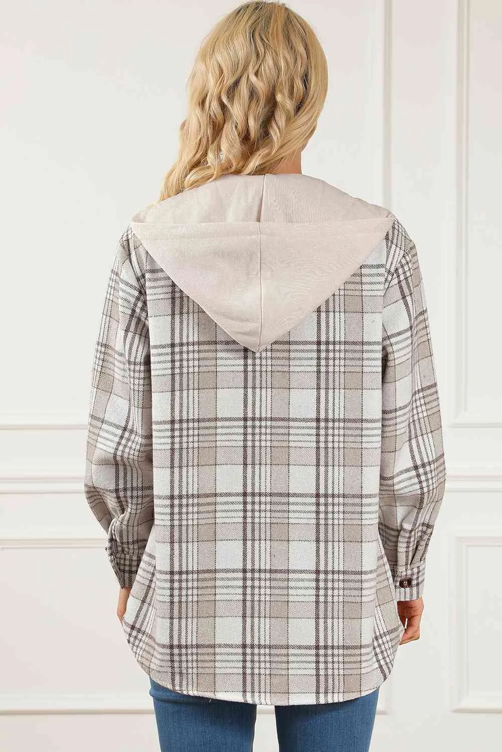 Plaid Button Down Hooded Jacket