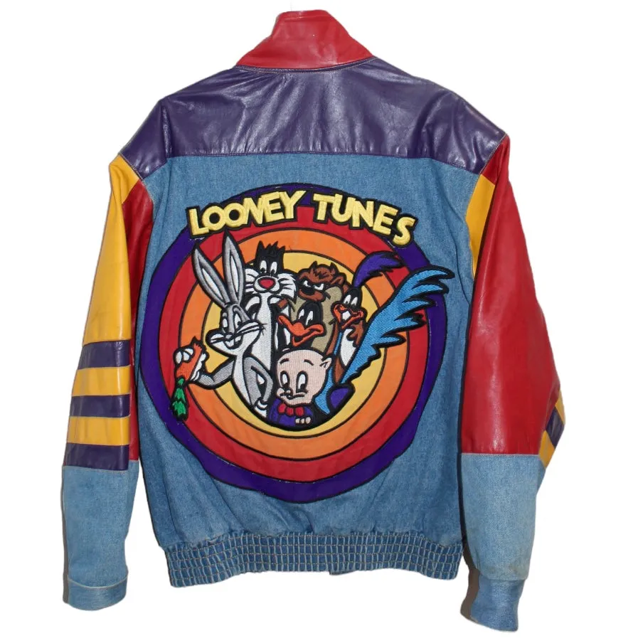 Rare Looney Tunes Leather Denim Jeff Hamilton Jacket (S)