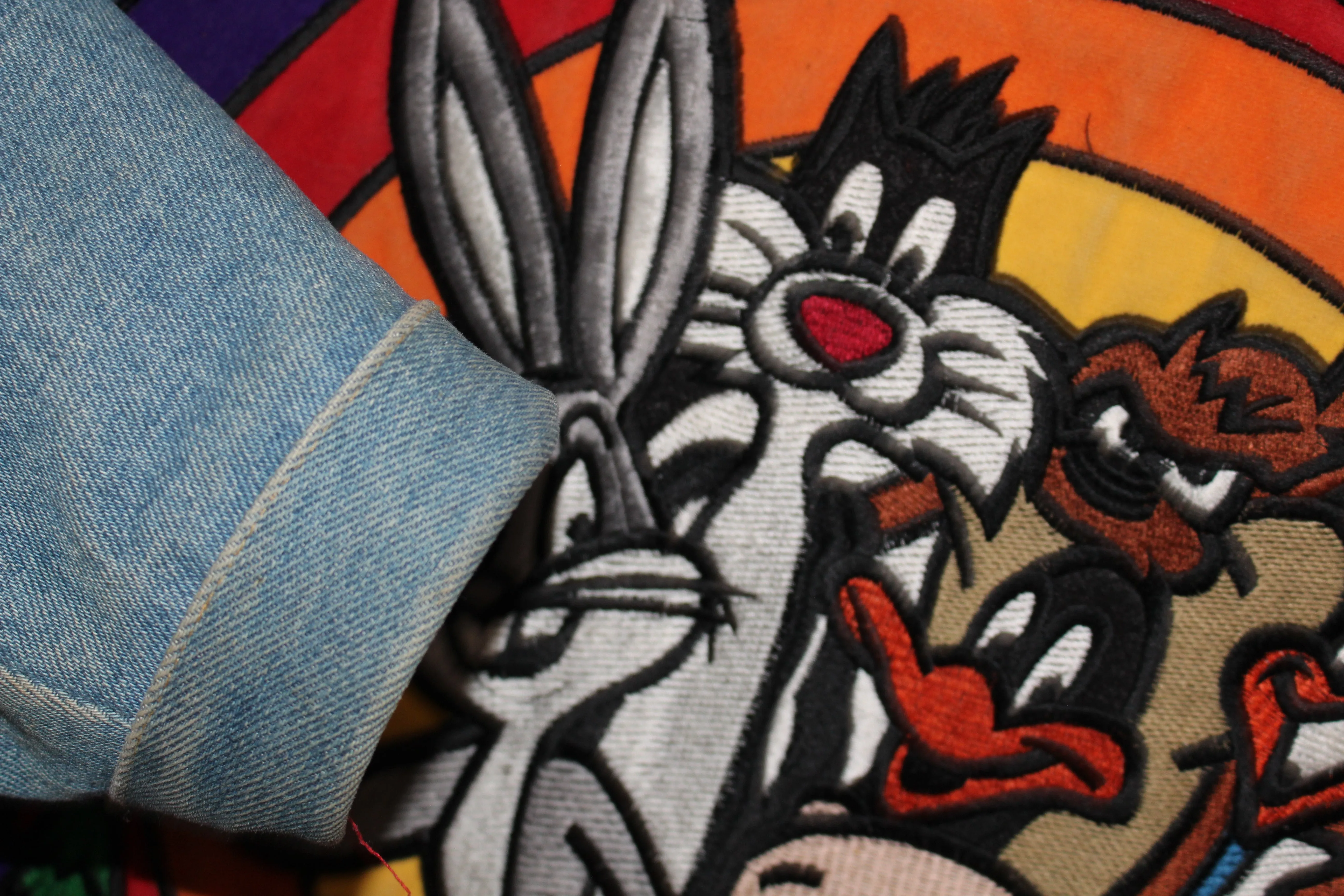 Rare Looney Tunes Leather Denim Jeff Hamilton Jacket (S)