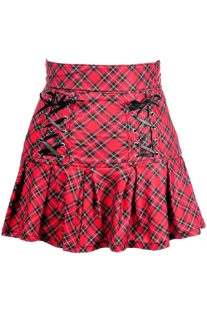 Red Plaid Lace-Up Stretch Lycra Skirt