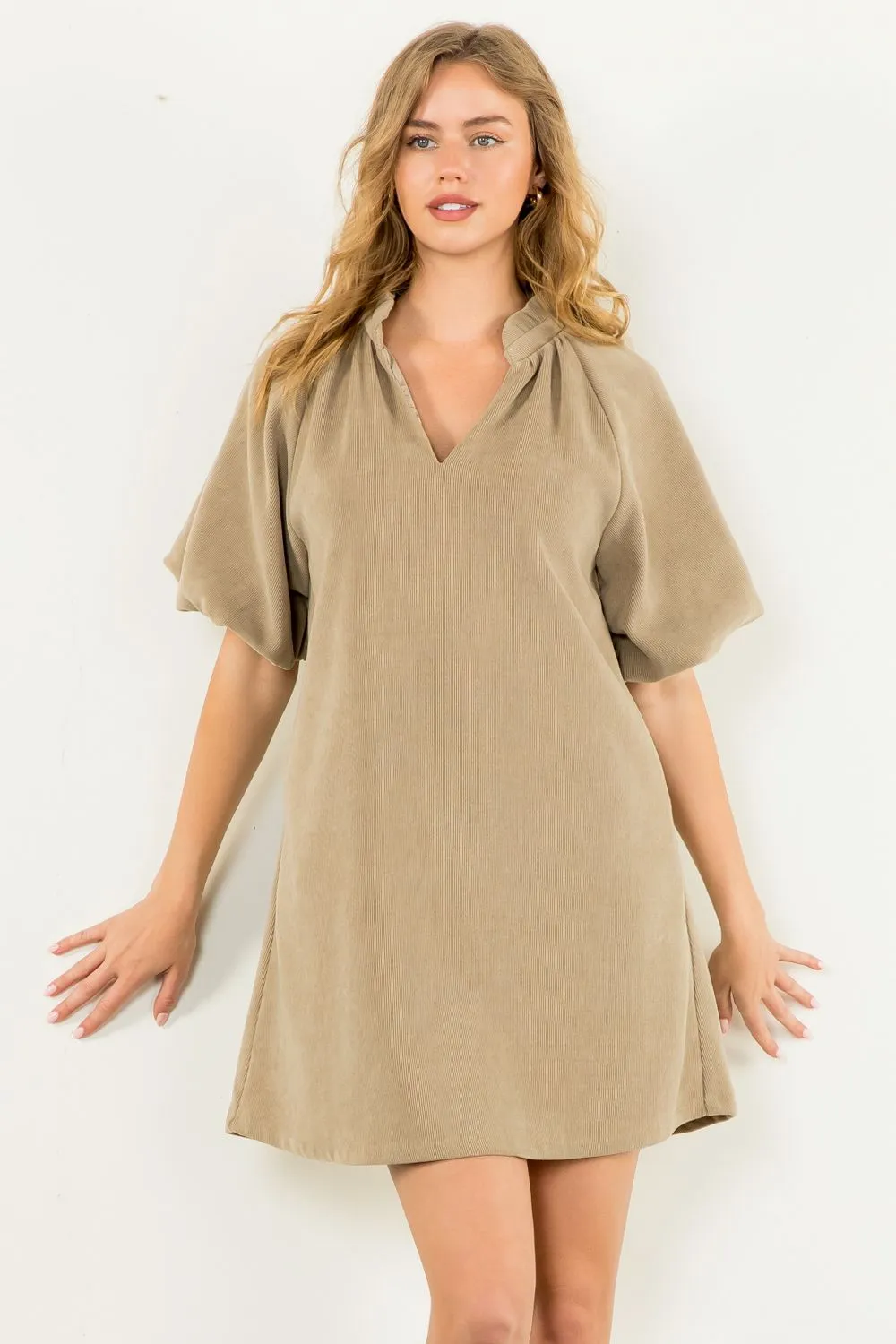 Remi Puff Sleeve Corduroy THML Dress