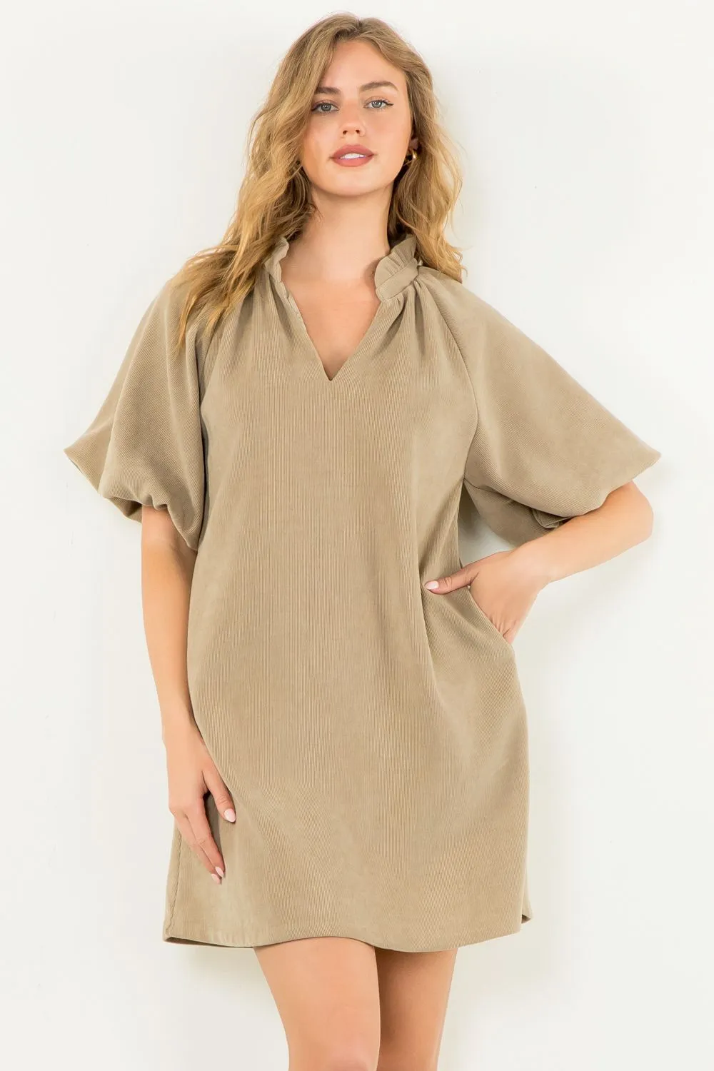 Remi Puff Sleeve Corduroy THML Dress