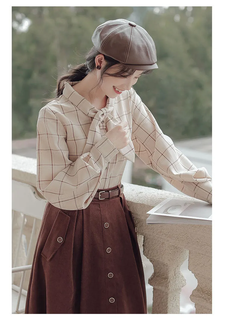 Retro Academia Plaid Shirt Skirt Set