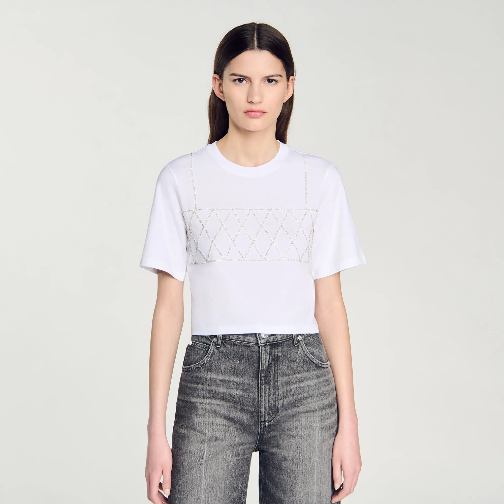 Rhinestone Cropped T-Shirt