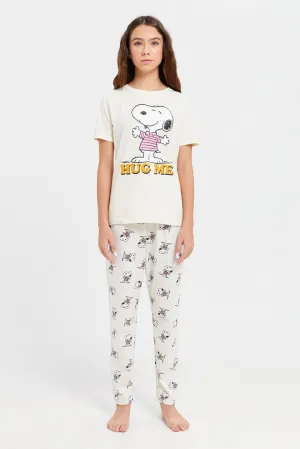 Senior Girls Beige Snoopy Pyjama Set (2 Piece)