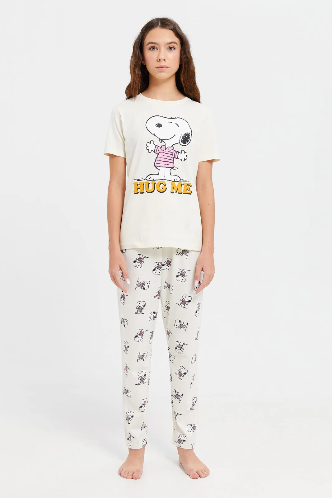 Senior Girls Beige Snoopy Pyjama Set (2 Piece)