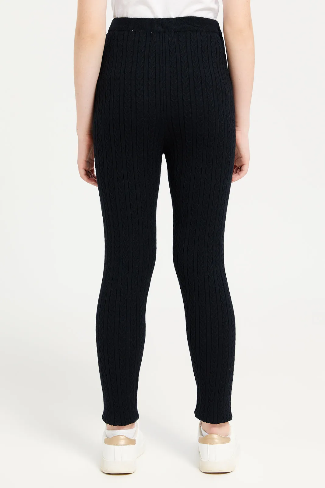 Senior Girls Black Cable Knit Leggings