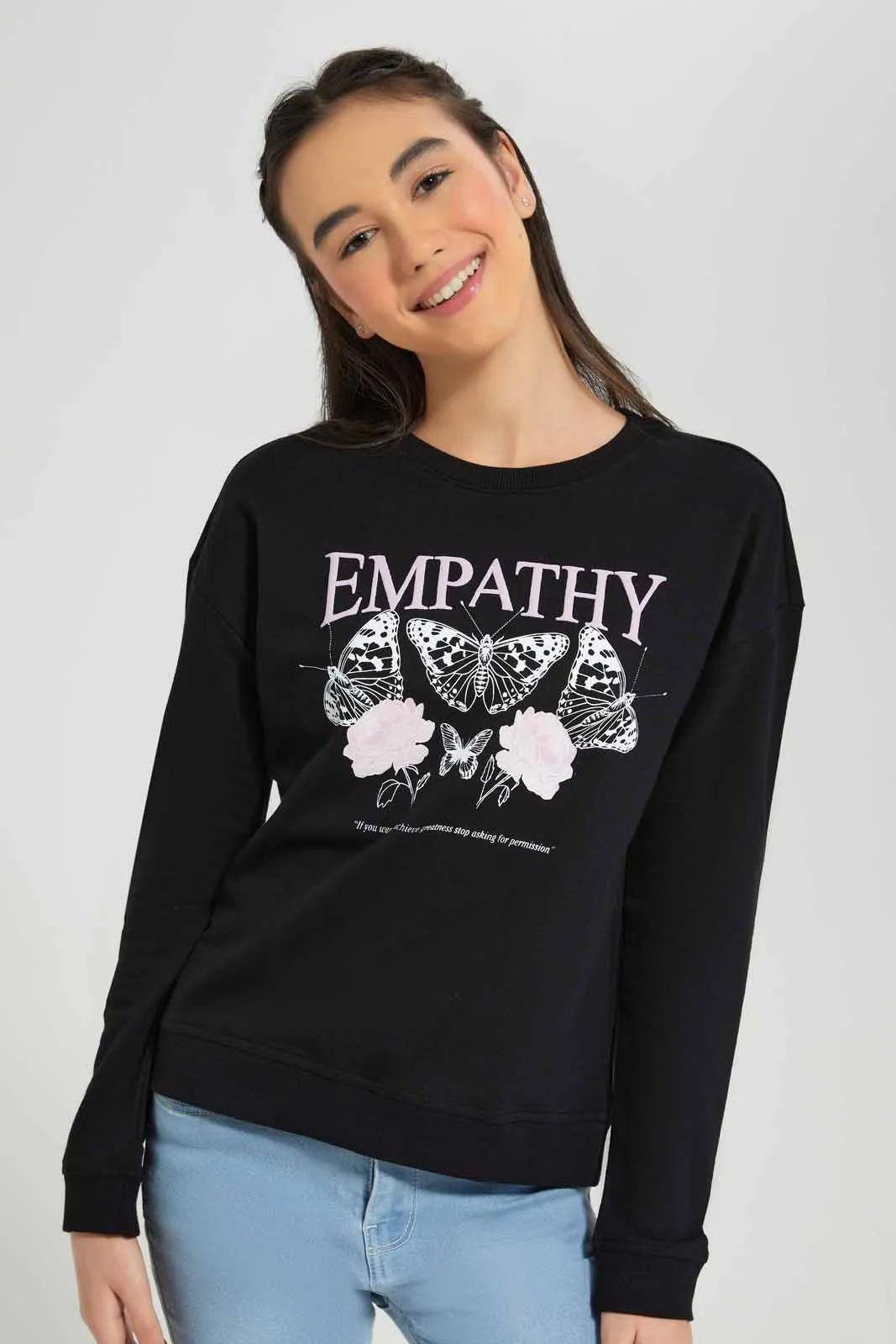 Senior Girls Black Printed Sweatshirts