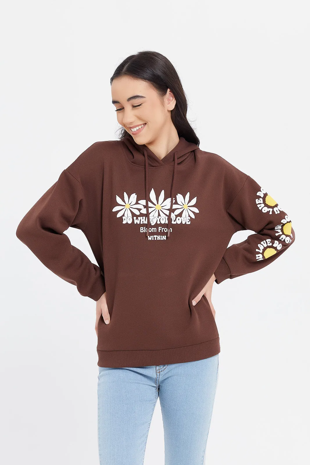 Senior Girls Brown Oversize Hooded Sweatshirts