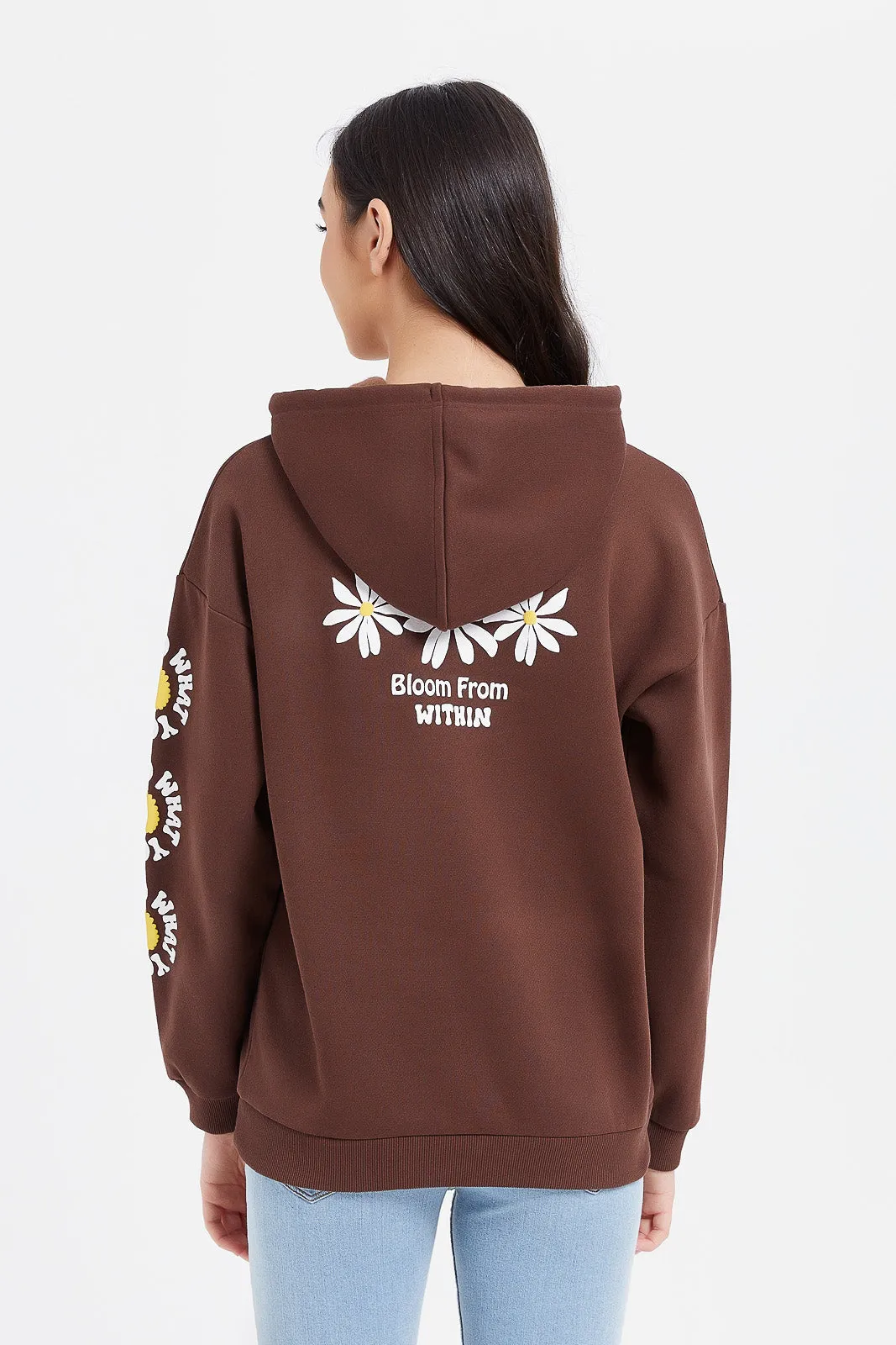 Senior Girls Brown Oversize Hooded Sweatshirts