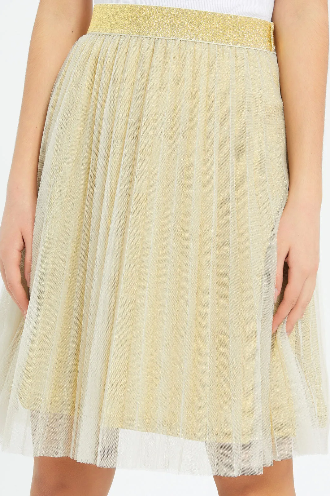 Senior Girls Gold Pleated Tulle Skirt