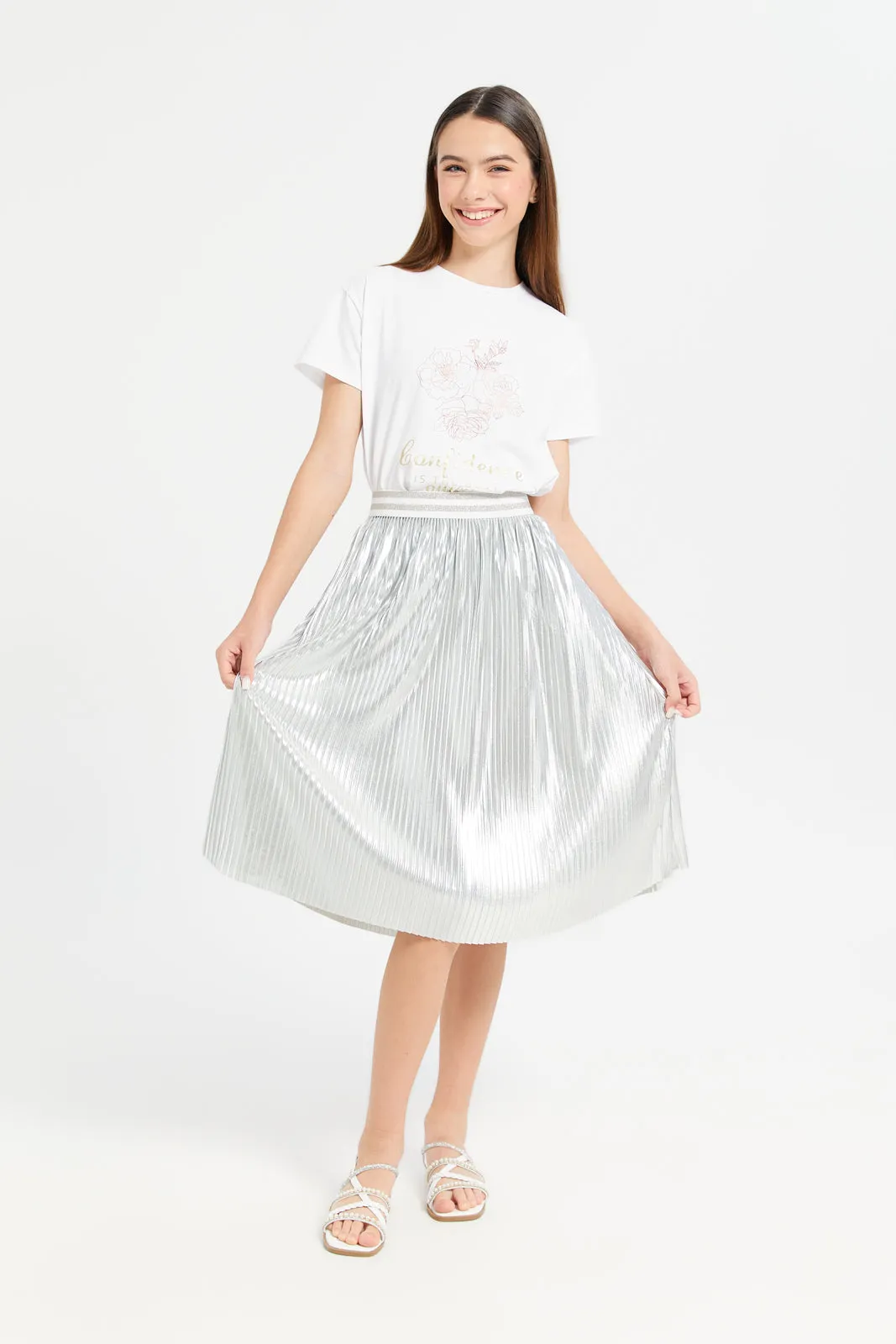 Senior Girls Silver Pleated Skirt