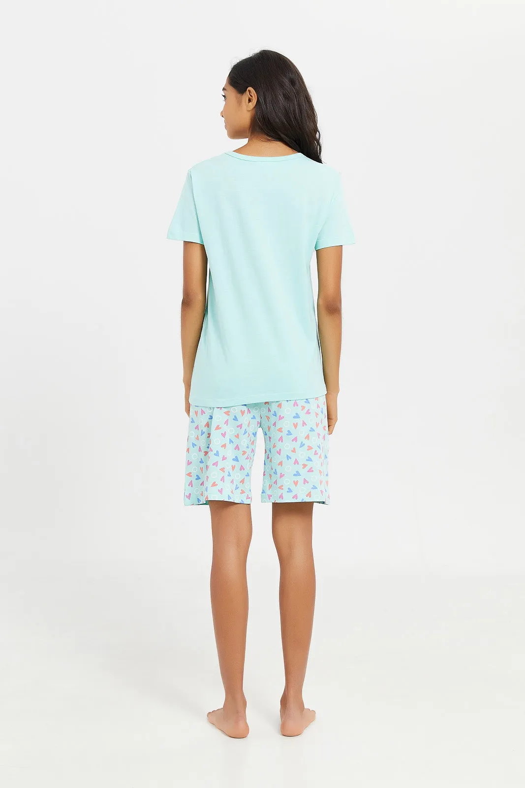 Senior Girls Teal Printed Pyjama Set (2 Piece)