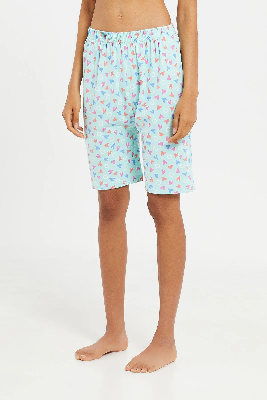 Senior Girls Teal Printed Pyjama Set (2 Piece)