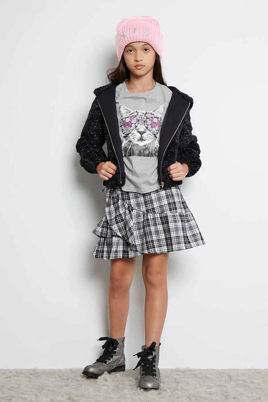 Sequin Plaid Ruffle Skort