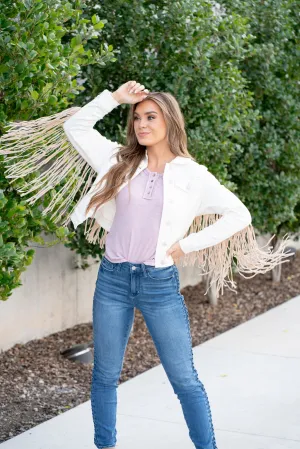 So Fun - Fringe Denim Jacket - Off White