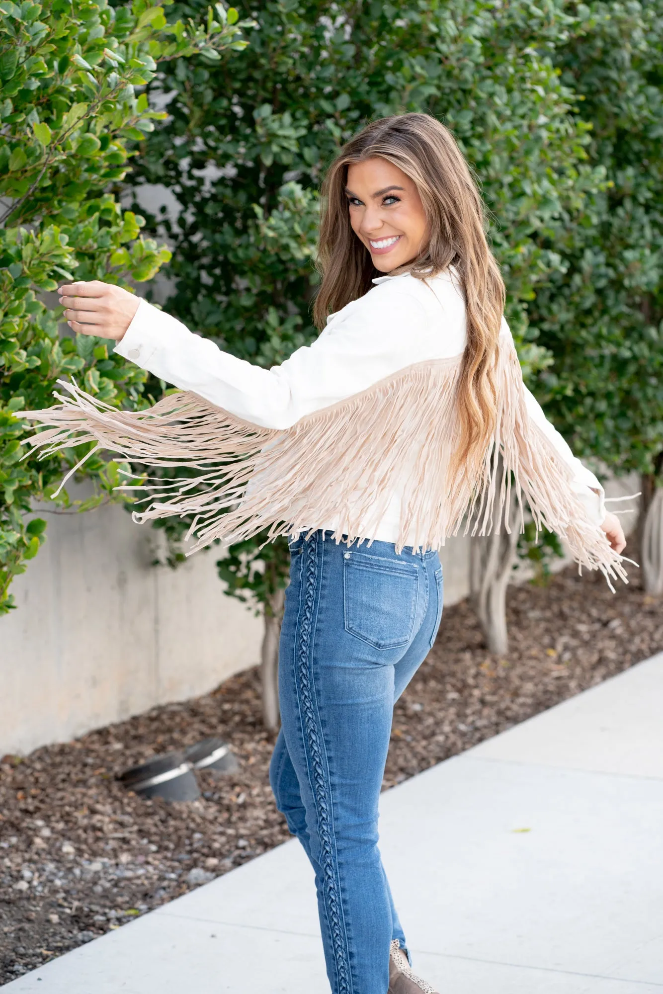 So Fun - Fringe Denim Jacket - Off White