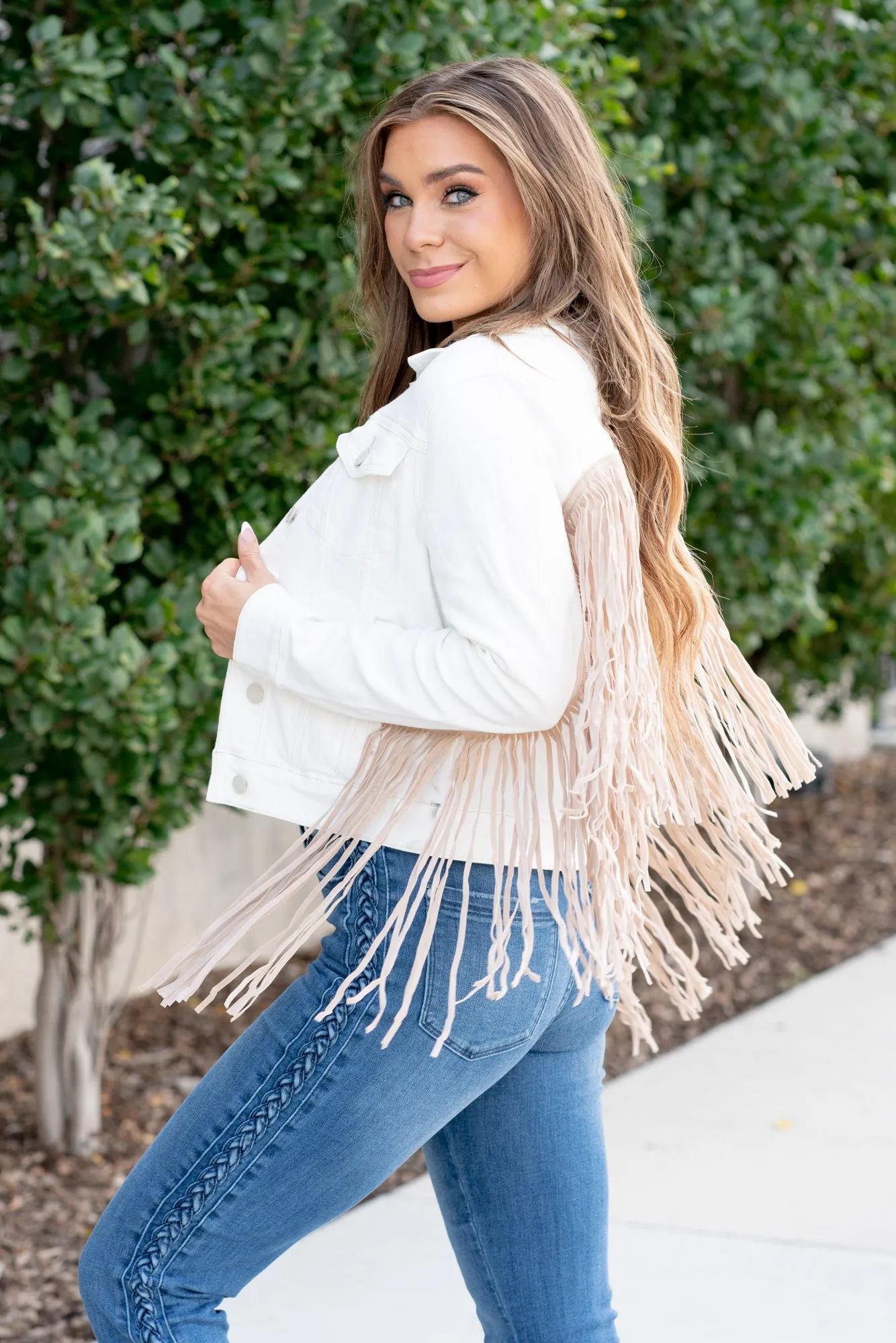 So Fun - Fringe Denim Jacket - Off White