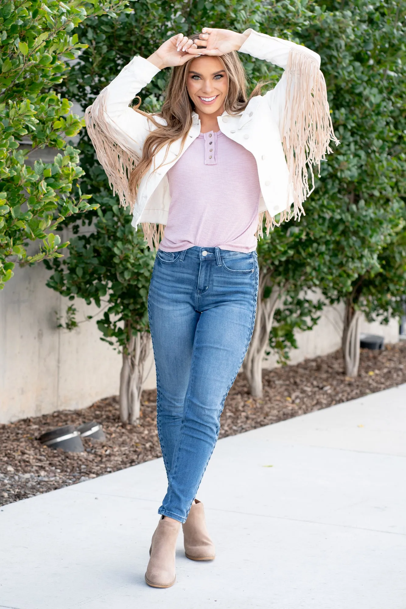 So Fun - Fringe Denim Jacket - Off White