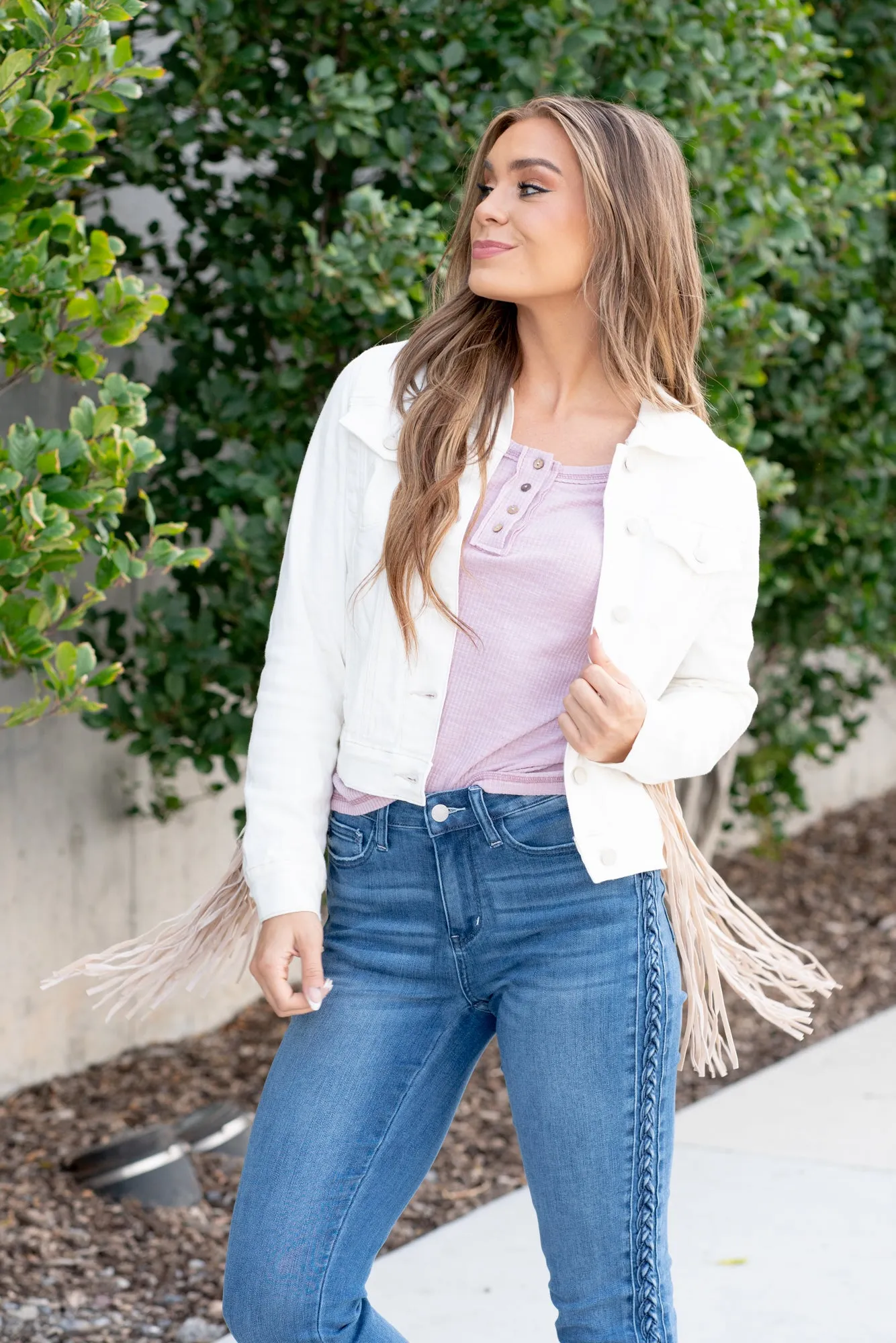 So Fun - Fringe Denim Jacket - Off White