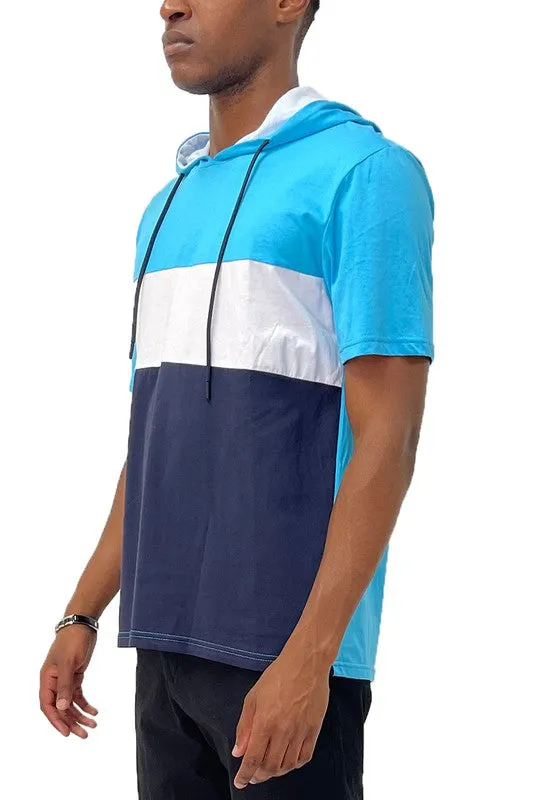 SOLID COLOR BLOCK SHORT SLEEVE HOODIE