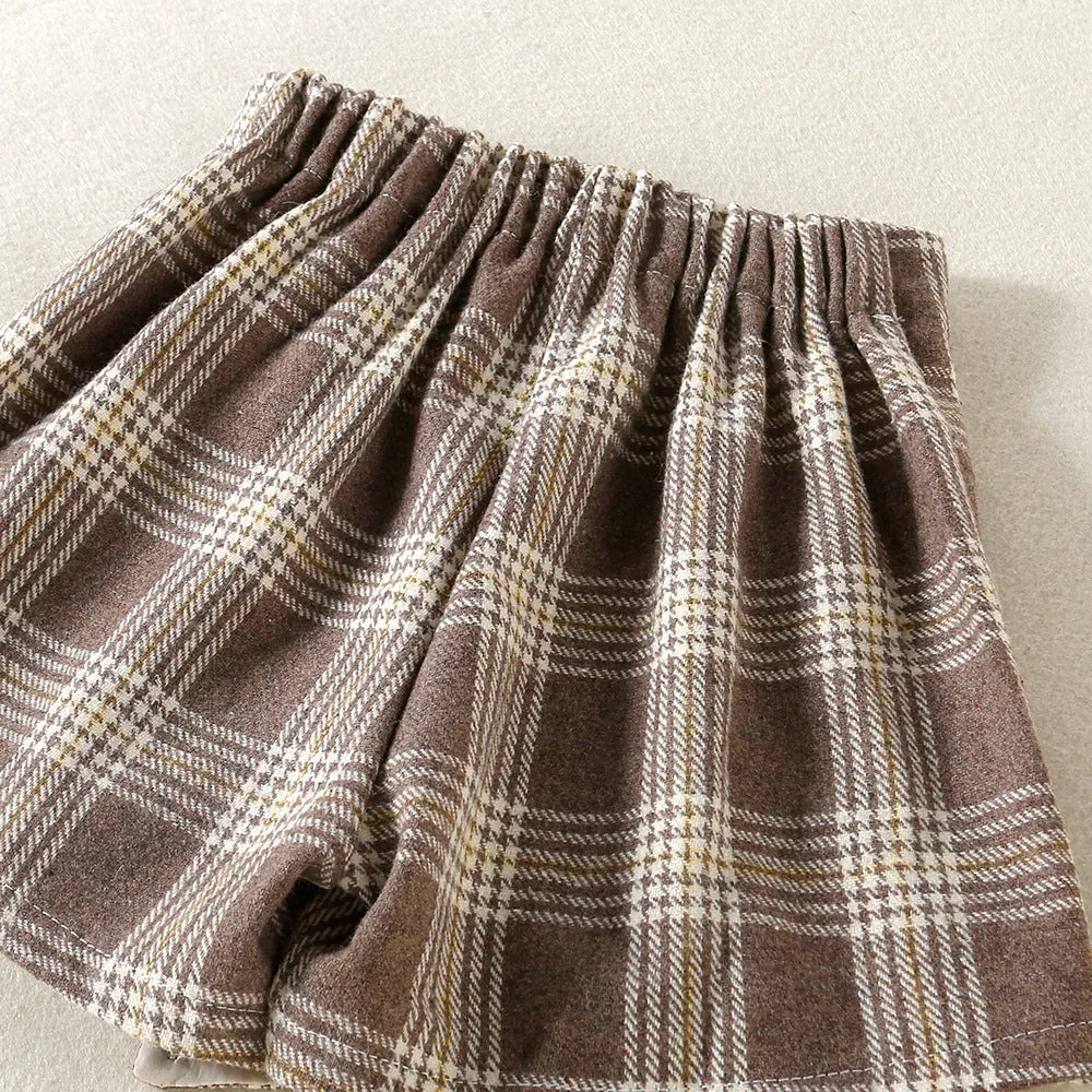 Solid Color Top  Plaid Skirt Two Piece Set