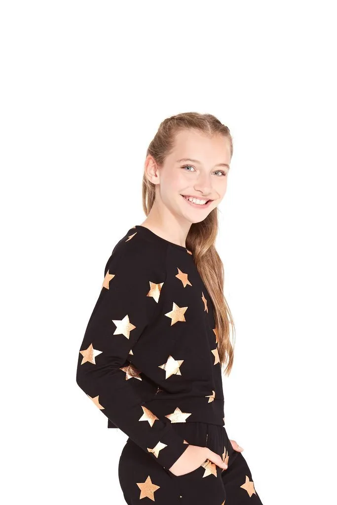 Terez Girls Rose Gold Foil Star Crewneck