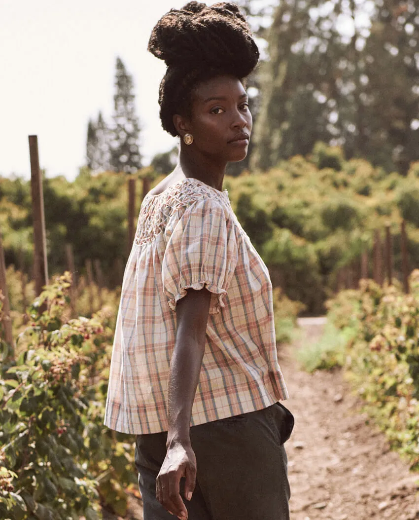 The Great - The Hazel Top in Washed Rose Plaid