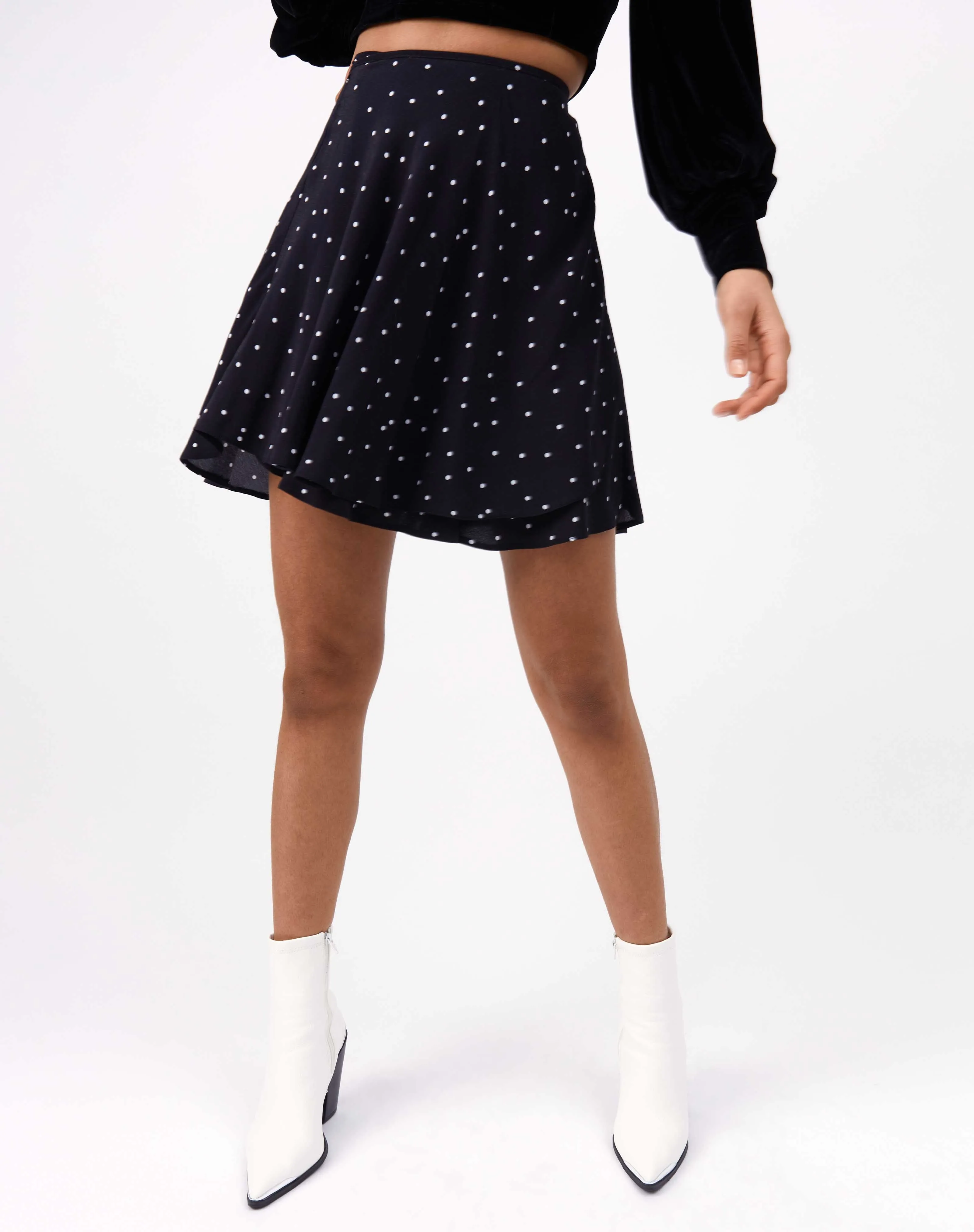 Tie Waist Mini Ballet Wrap Skirt in Black White Spot | Lois