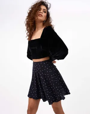 Tie Waist Mini Ballet Wrap Skirt in Black White Spot | Lois