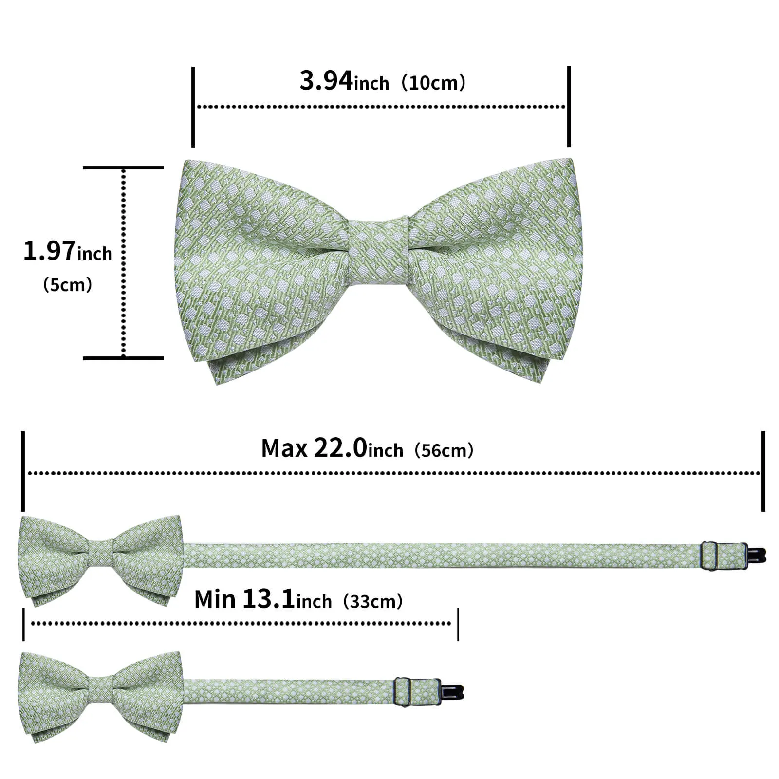 Ties2you Kids Bow Tie Light Green White Square Dots Silk Bow Tie Hanky Set