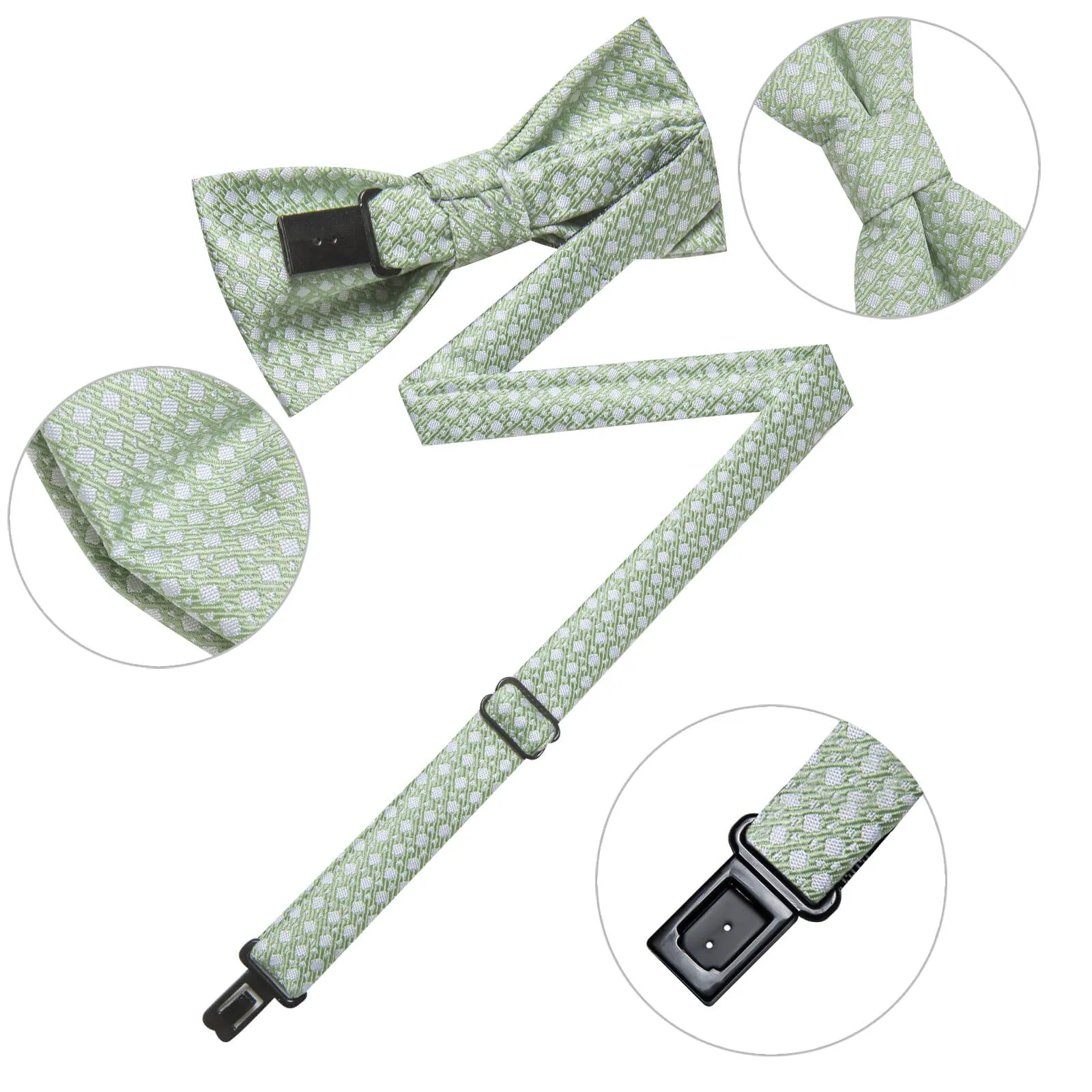 Ties2you Kids Bow Tie Light Green White Square Dots Silk Bow Tie Hanky Set