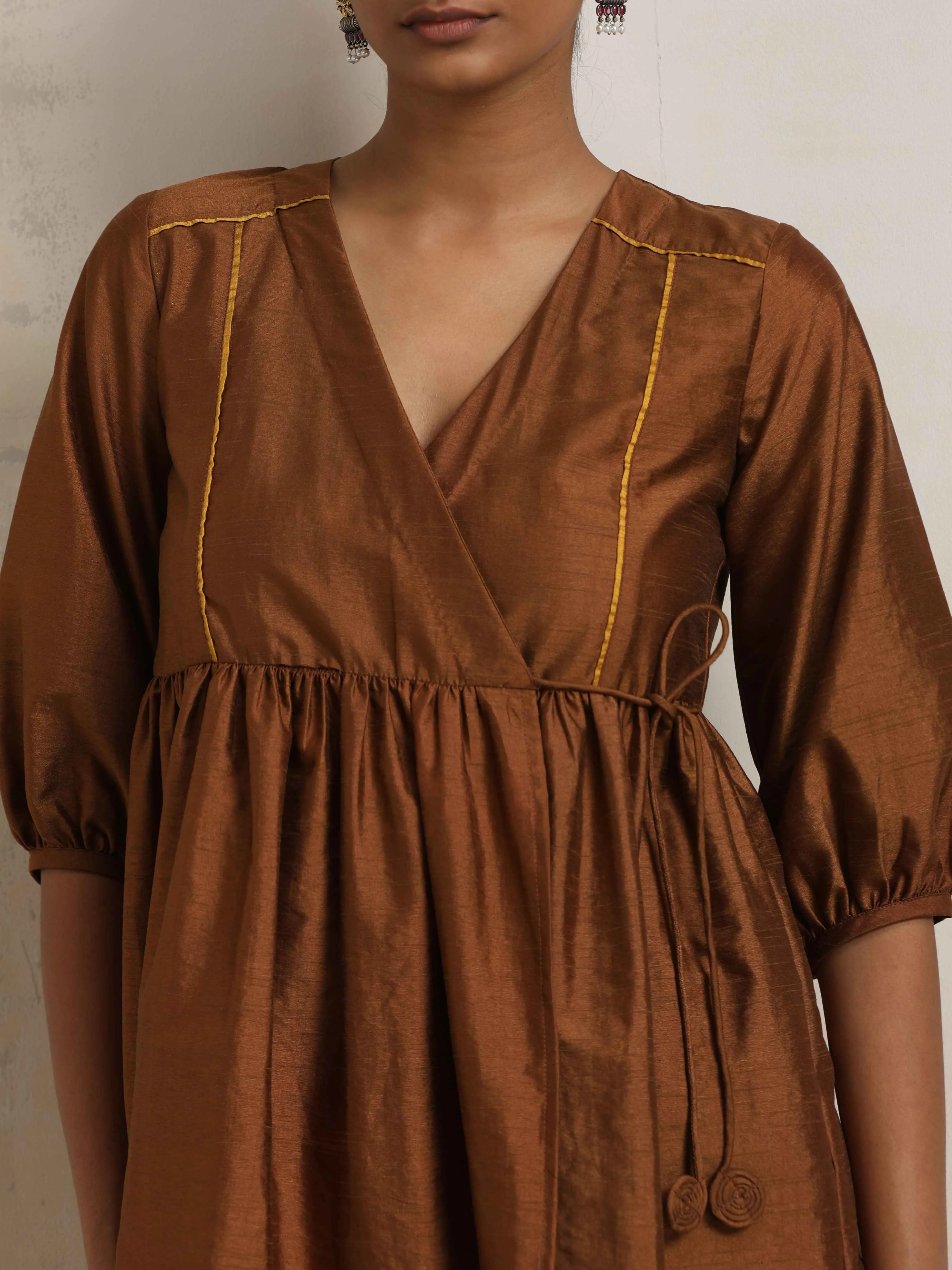 trueBrowns Brown Silk Angrakha Co-ord Set