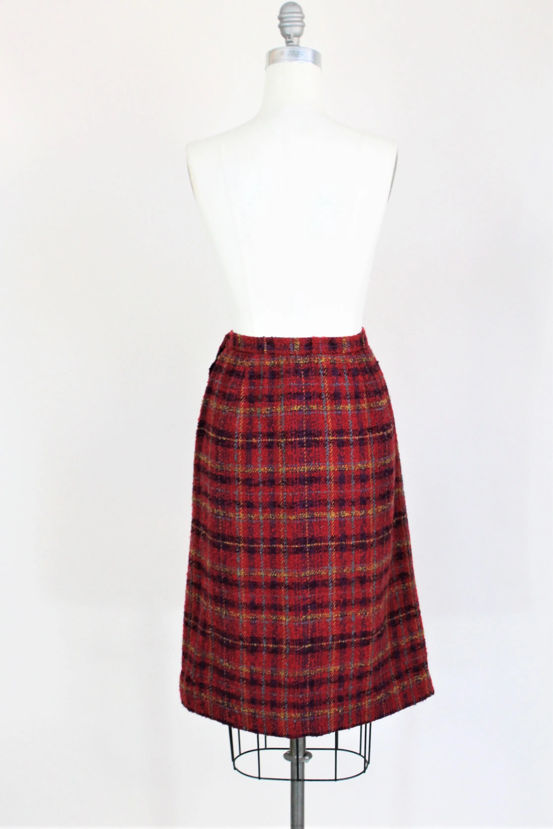 Vintage 1970s 1980s Weathervane Plaid Wool Winter Skirt