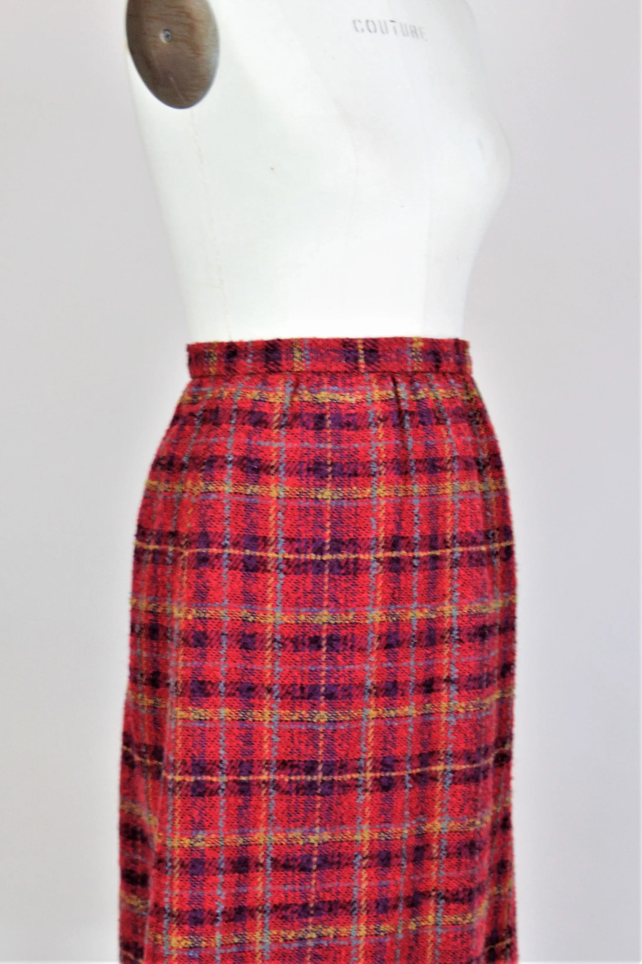 Vintage 1970s 1980s Weathervane Plaid Wool Winter Skirt