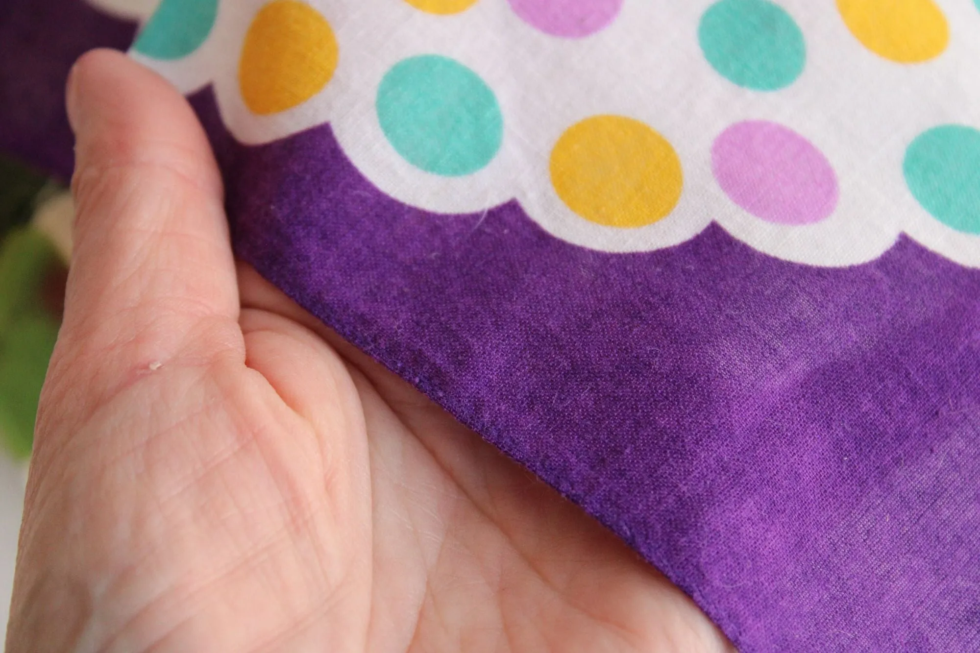 Vintage Cotton Purple, Teal and Yellow Polka Dots Hanky