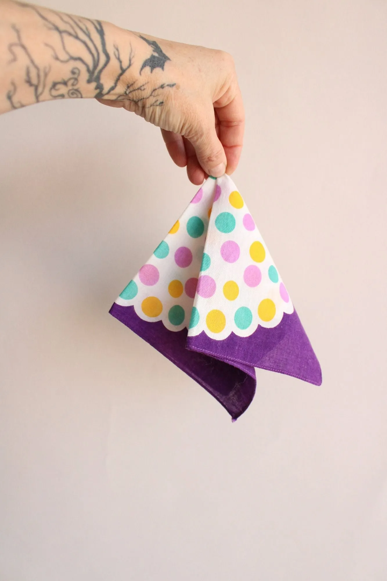 Vintage Cotton Purple, Teal and Yellow Polka Dots Hanky