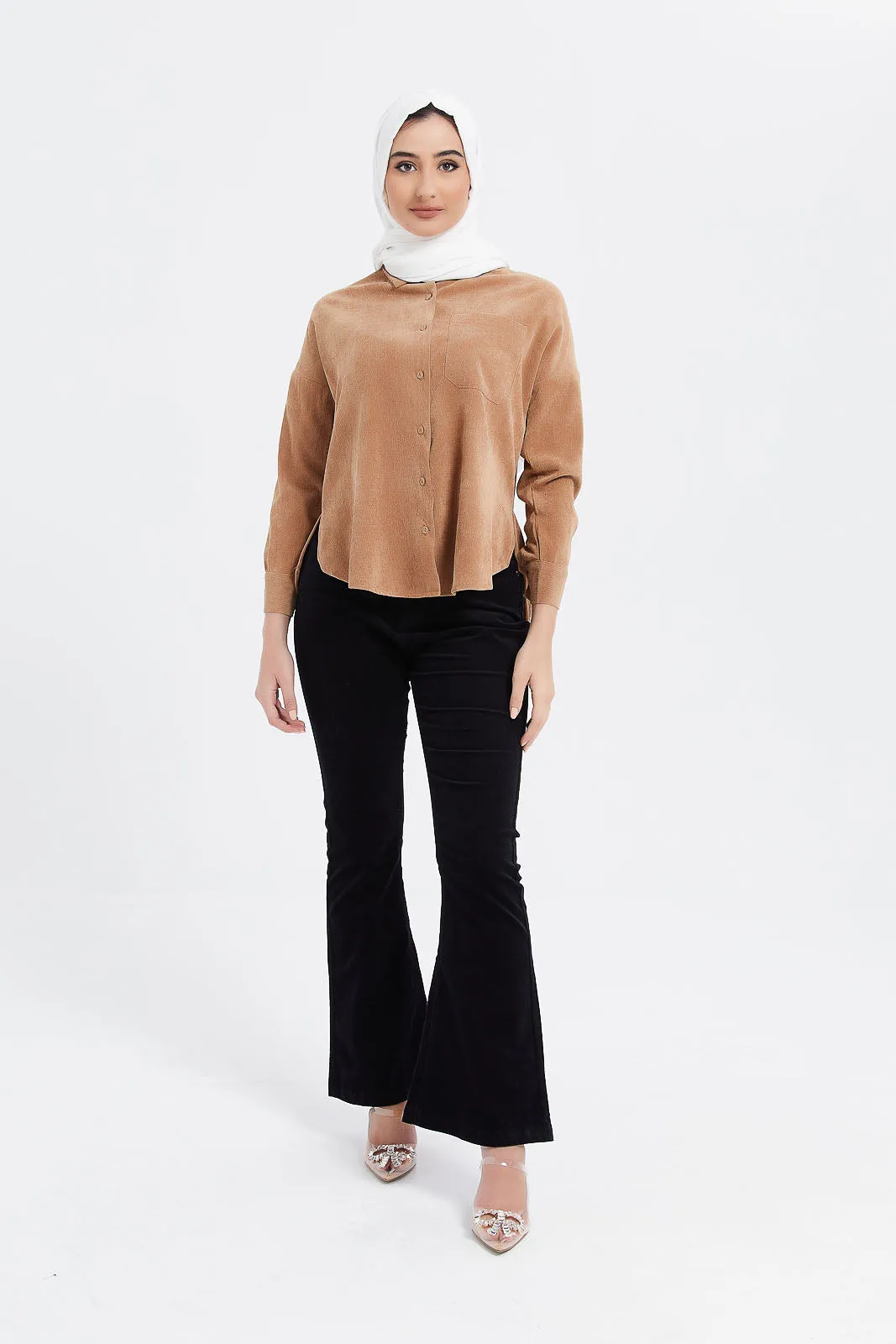 Women Brown Corduroy Shirt