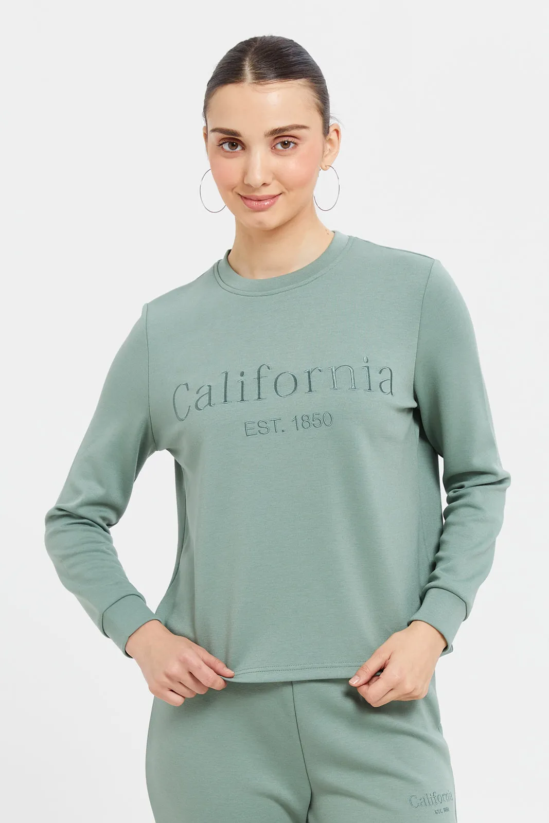 Women Mint Embroidered Sweatshirts