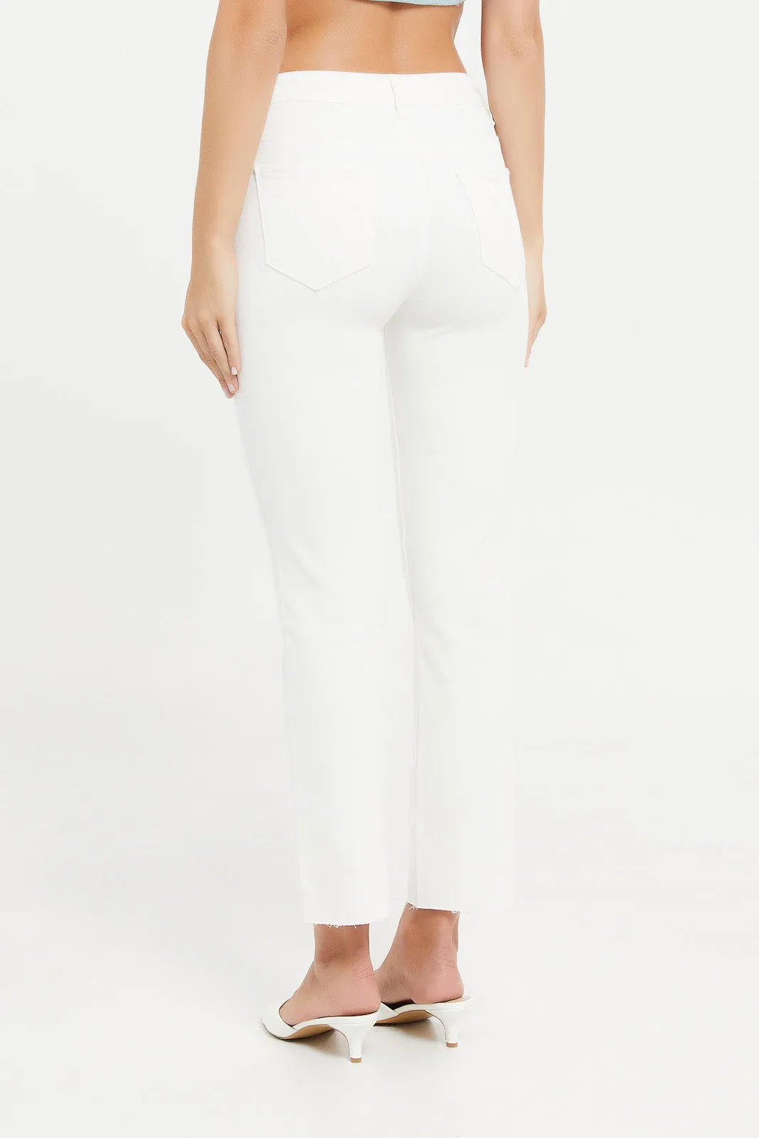 Women White Mid-Rise Waist Straight Fit Jeans