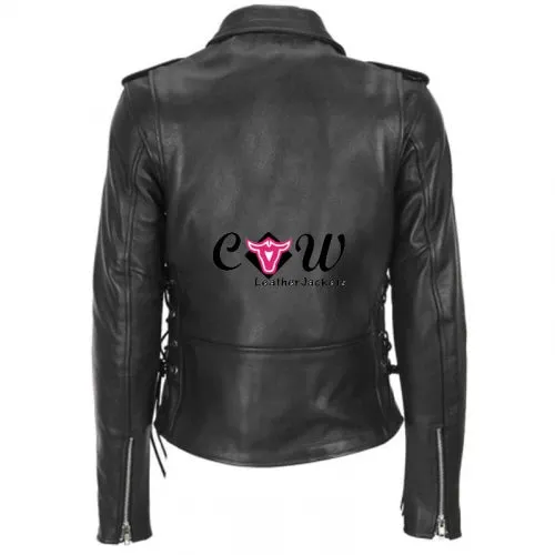 Womens Fashion Biker Black Leather Jacket