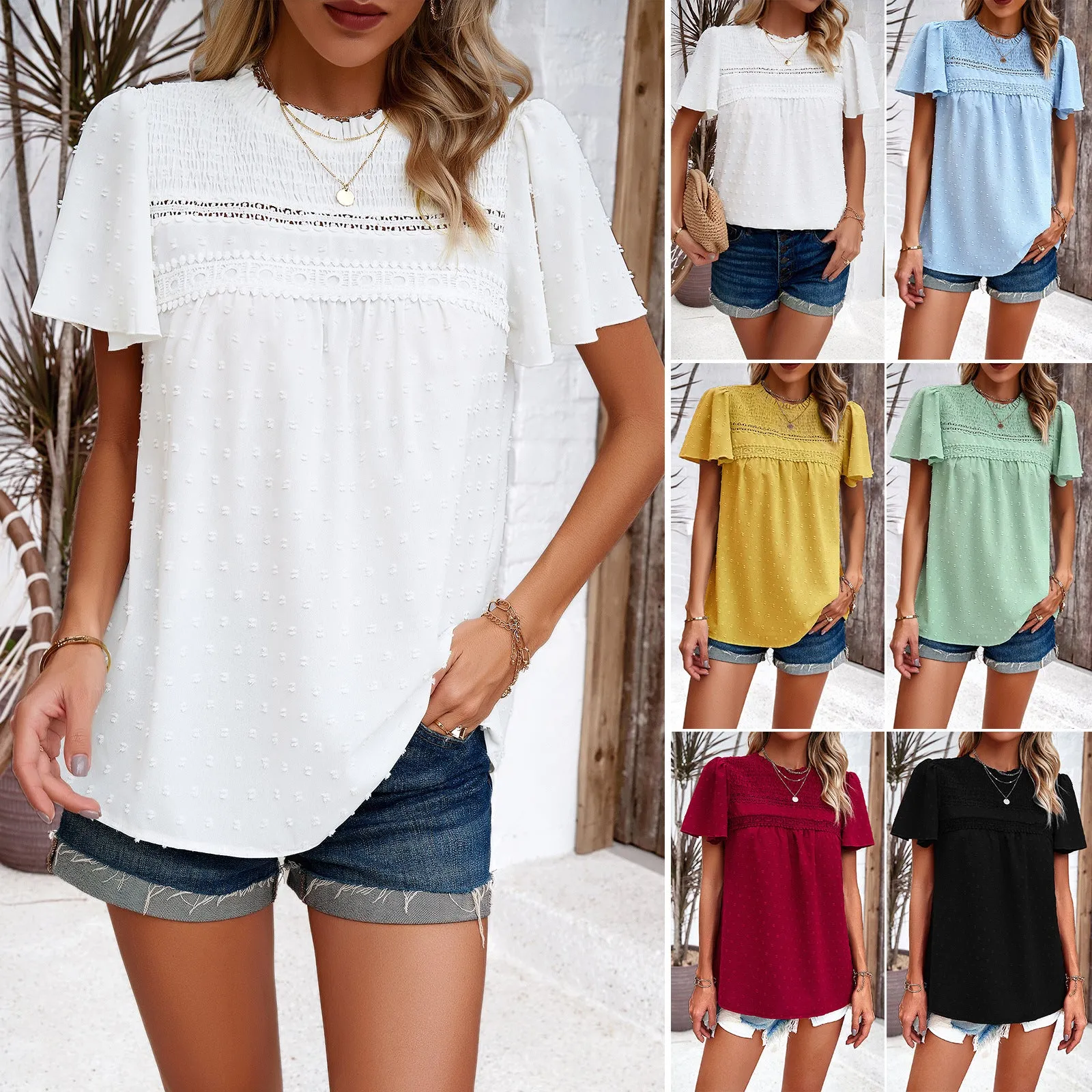 Women's Solid Color Short-sleeved Patchwork Top